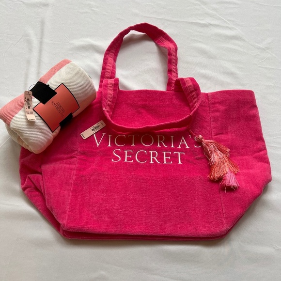 Victoria Secret Pink Terry Cloth Beach Gym Tote & Beach Blanket NWT - Picture 1 of 16